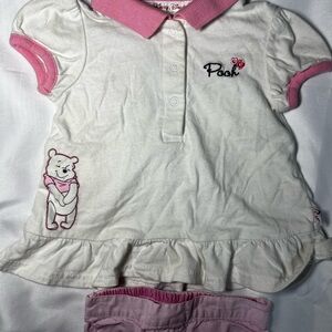 Vintage Disney Winnie The Pooh Baby 2pc Outfit 3-6M Pink Spring Henley